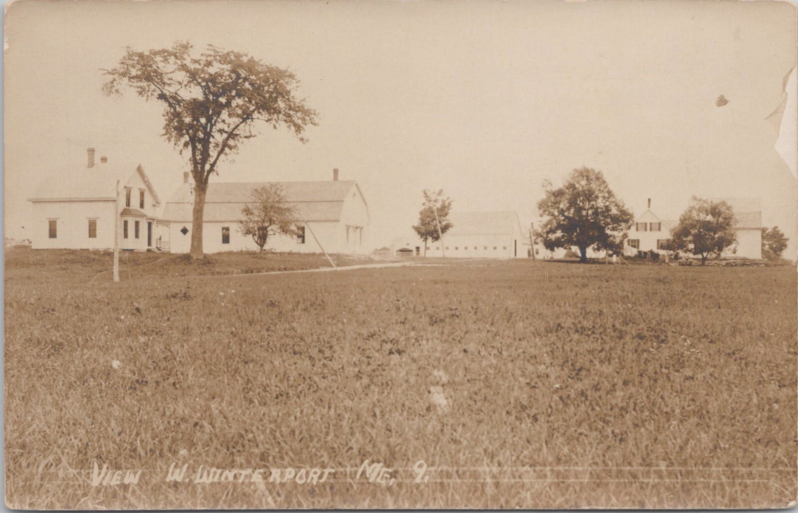 RPPC West Winterport Maine Panoramic Town View 1912 Business District