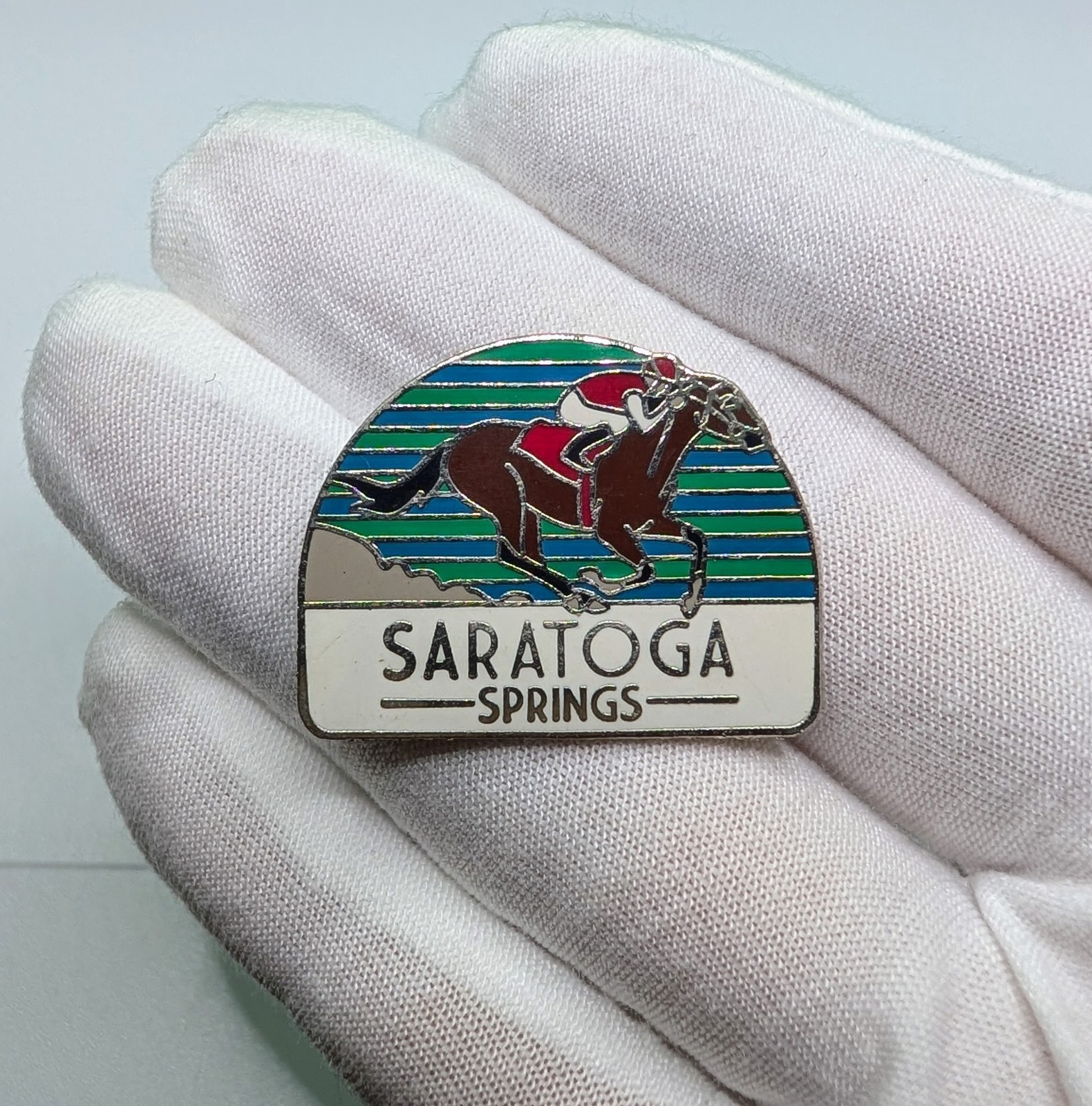 Vintage Saratoga Springs Horse Racing Enamel Lapel Pin