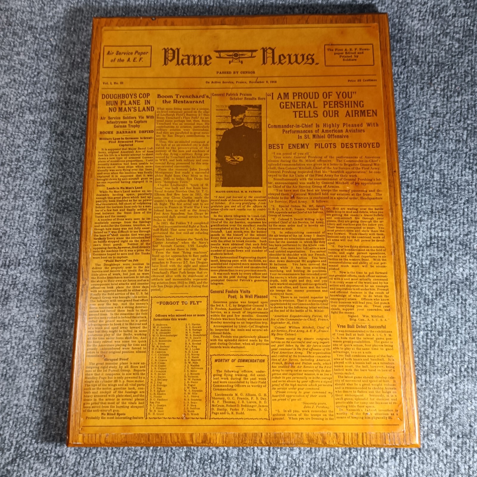 WWI AEF Plane News Newspaper Nov 9 1918 Aviation Air Service France Pershing