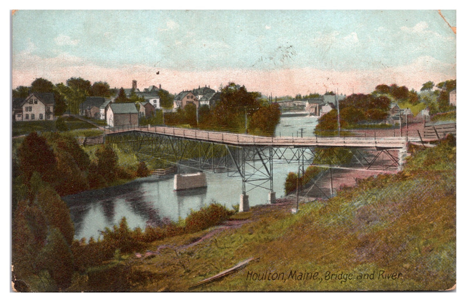 ANTQ Bridge and River, Houlton, ME Postcard