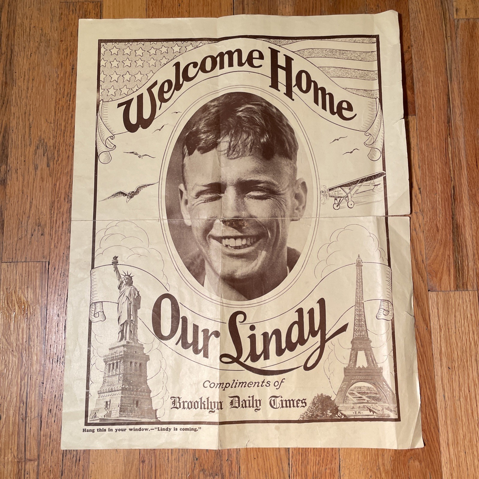 Original 1927 Brooklyn Daily Times CHARLES LINDBERGH WELCOME HOME LINDY POSTER
