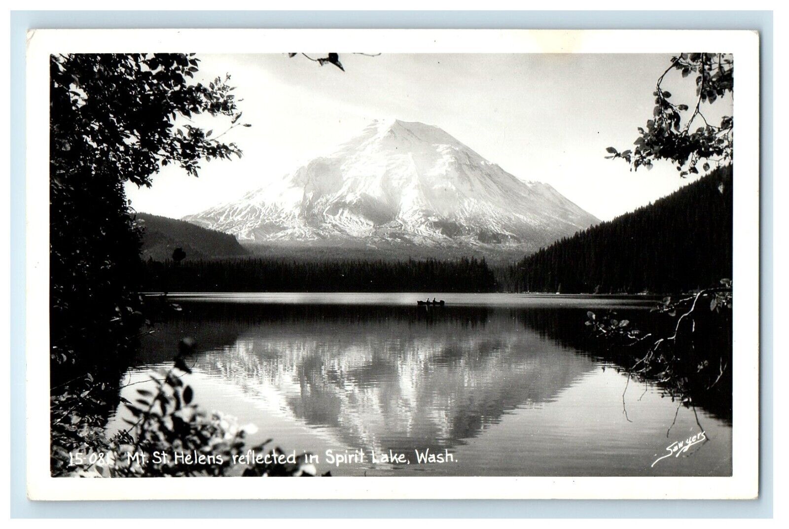 c1940's Mt. St. Helens Reflected In Spirit Lake WA, Ellis RPPC Photo Postcard