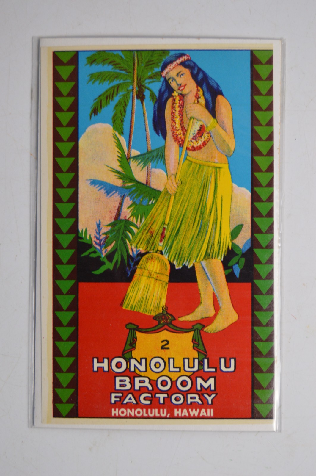 Vintage Honolulu Broom Factory Label Tiki Hawaii Original 1940's Collectible Art