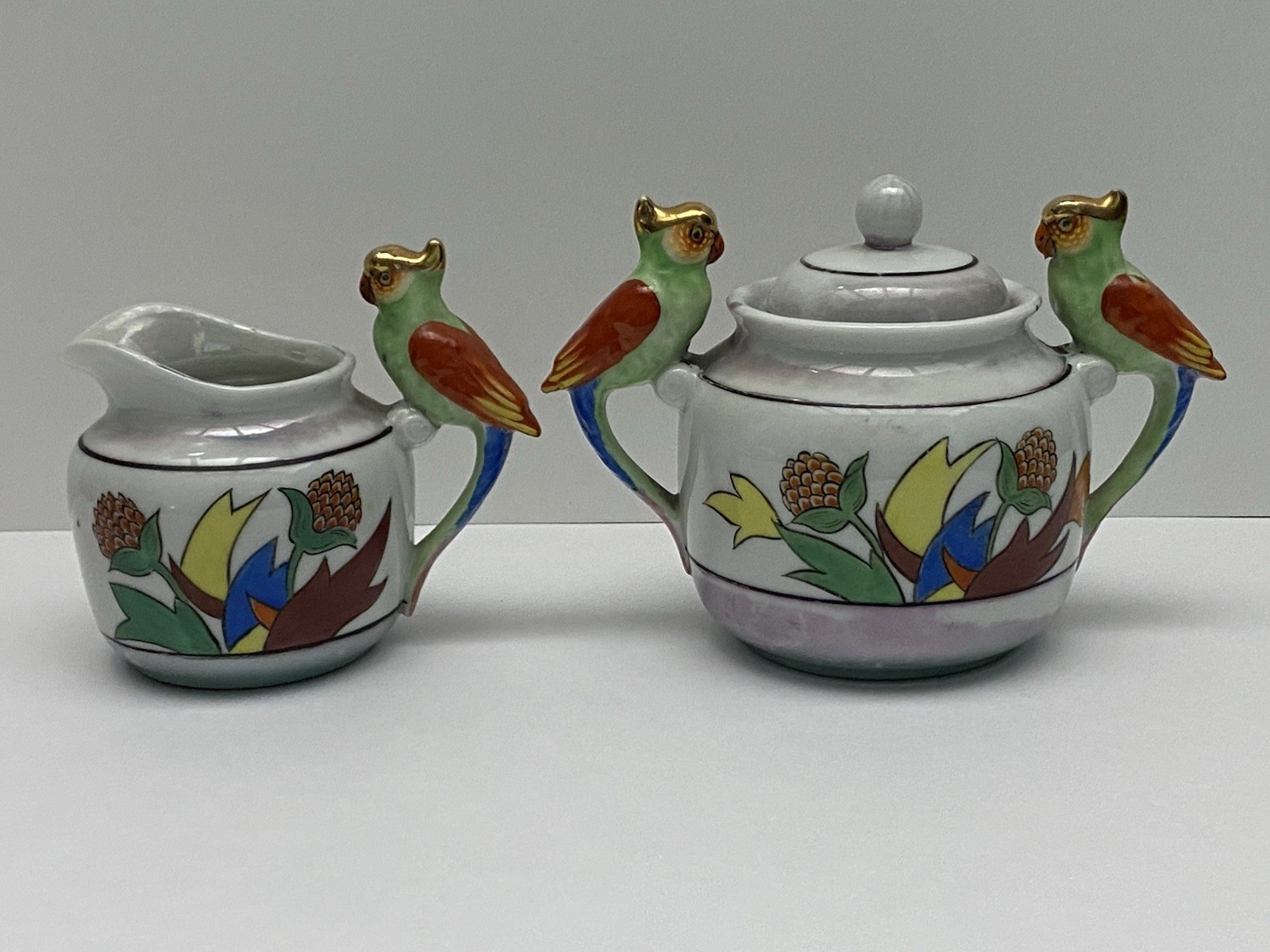 Rare Vtg Tashiro Shoten porcelain HandPainted Parrots Creamer & Sugar Bowl Set Rare Vtg Tashiro Shoten porcelain HandPainted Parrots Creamer & Sugar Bowl Set