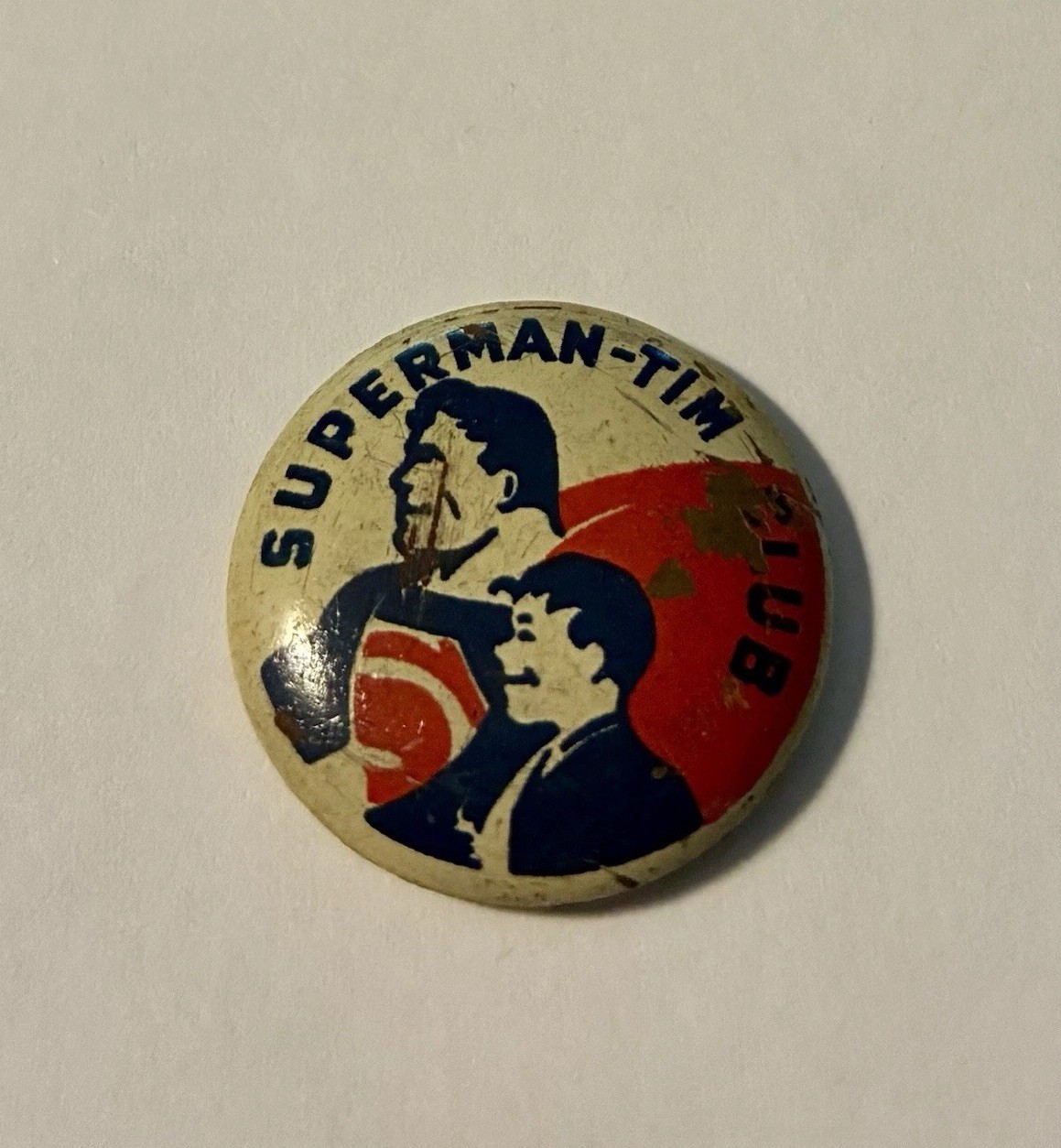 1940's SUPERMAN-TIM CLUB Member in Good Standing Tin Litho Pinback Mini Button