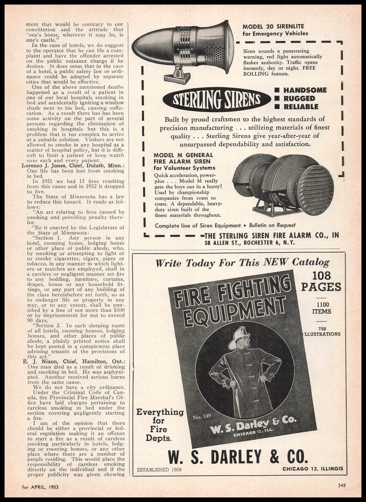 1953 Sterling Siren Fire Alarm Co. Rochester New York Sirenlite Vintage Print Ad