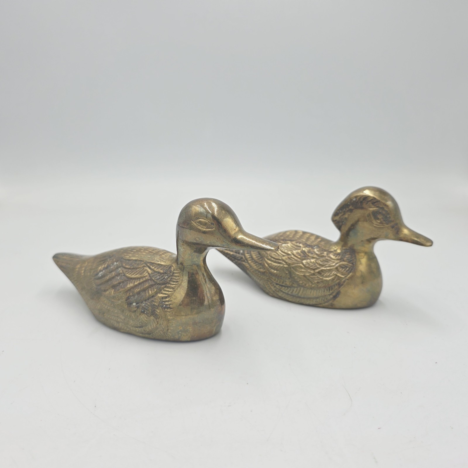 VTG Set of 2 Brass Ducks MCM Bird Decor Trinket Cottagecore Textured Small