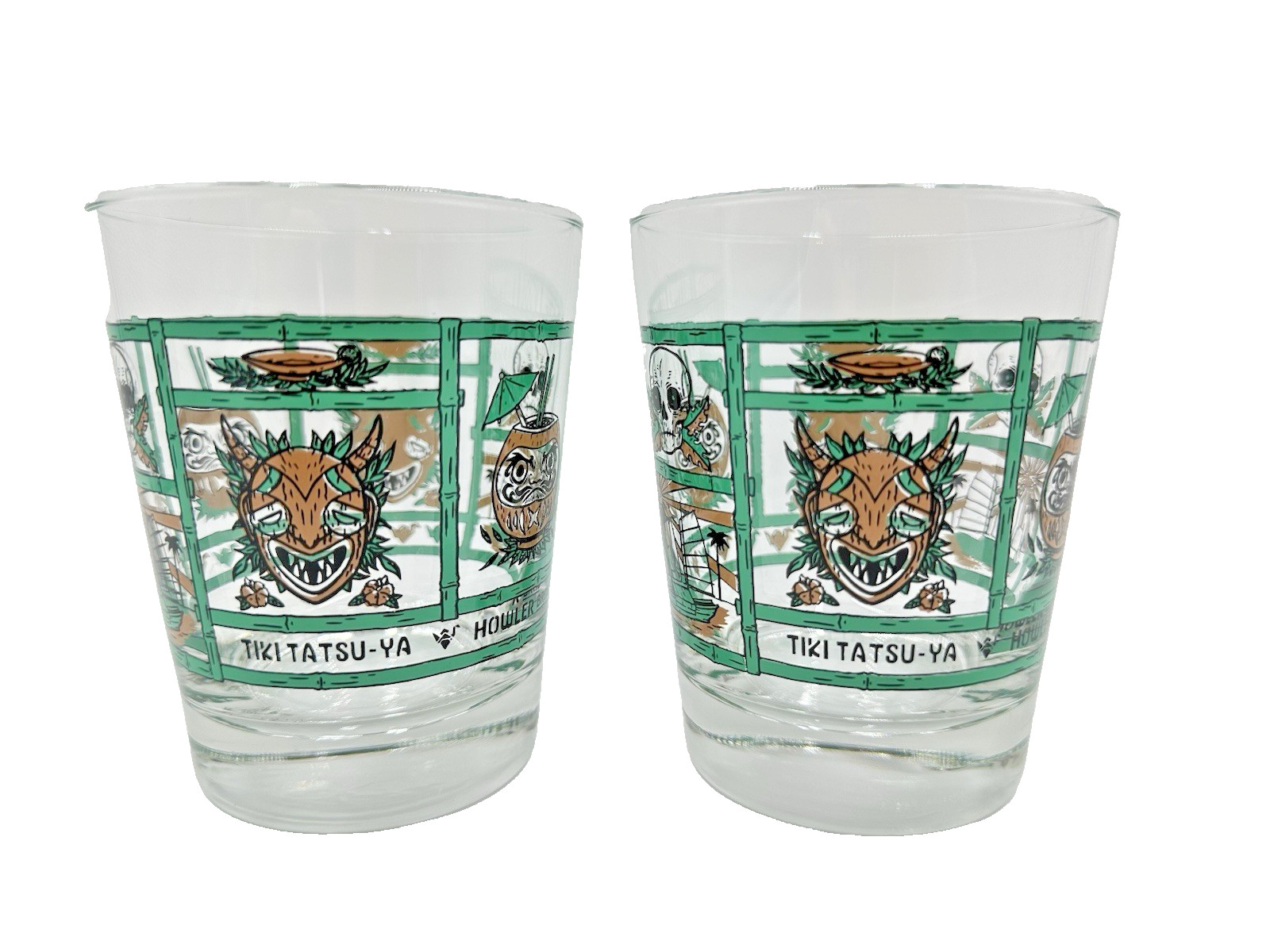 Tiki Tatsu-Ya Howler Brothers Rare HTF Limited Edition Mai Tai Glasses Set of 2