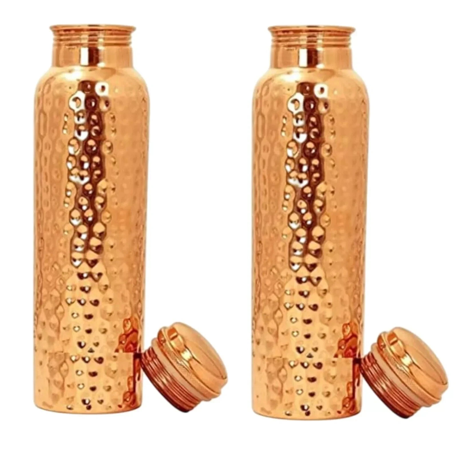 Pure Copper Water Bottle For Ayurveda Health Benefits 1000ml Set of 2 Hammered