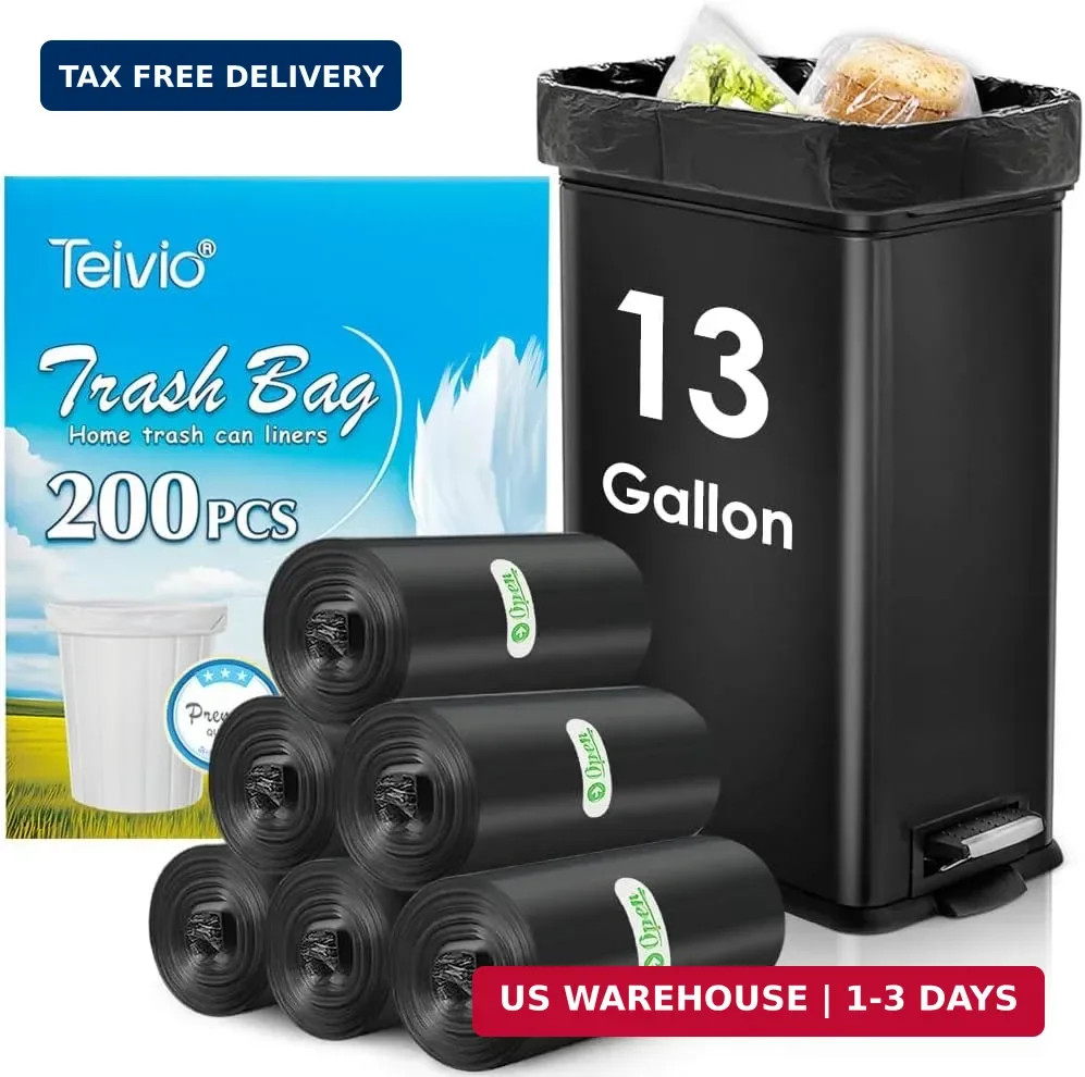 13 Gallon 200 Count Tall Kitchen Trash Bags 10 Gal 12 Gal 13 Gal fit 50 liter Ga