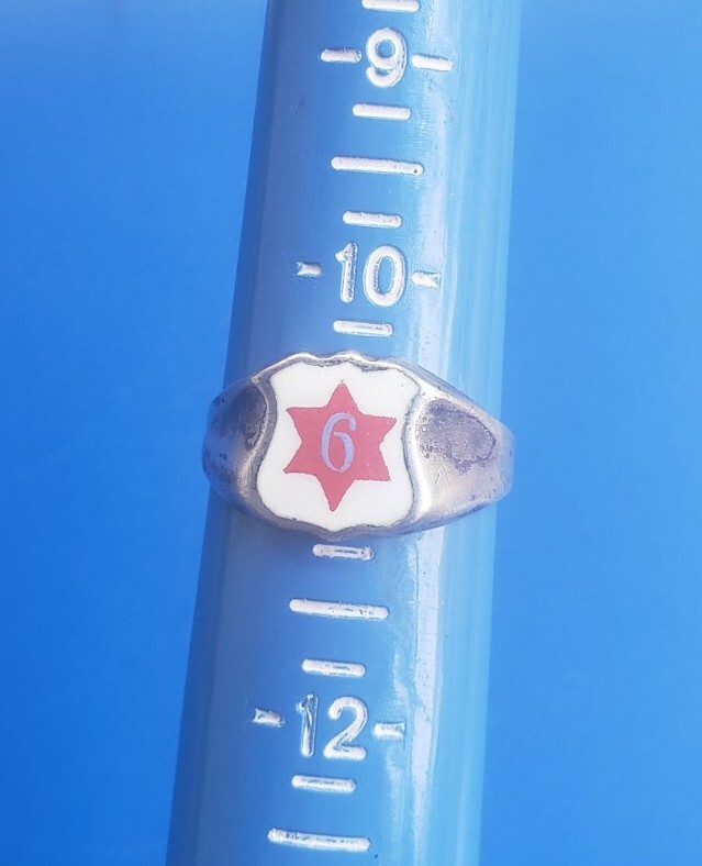 Vintage Silver 800 WW1 6th Division Infantry Red Star Ring