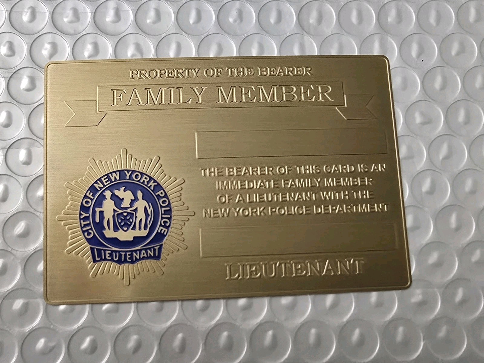 2026 NOVELTY NYPD LIEUTENANT FAMILY MEMBER GOLD CARD NOT ENGRAVED 2026 NOVELTY NYPD LIEUTENANT FAMILY MEMBER GOLD CARD NOT ENGRAVED