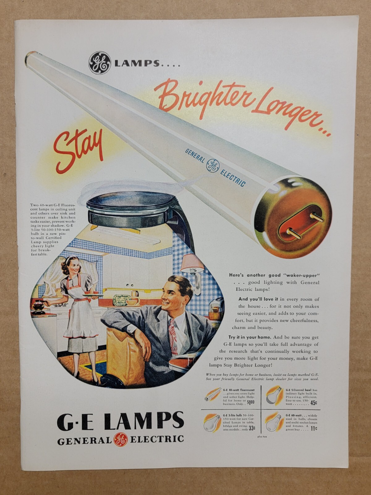 SEXIST VINTAGE 1947 Print Ad GE Lamps Wife Serves Husband Breakfast B5C1 