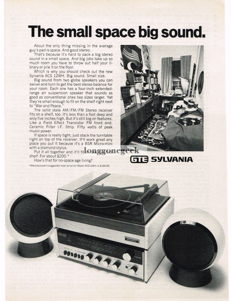 1972 GTE Sylvania ACS 12WH Stereo System Vintage Print Ad