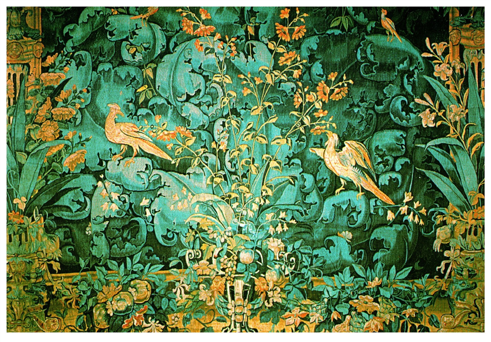 Vintage Postcard Château de Chenonceau Cabinet Vert Tapestry of Peacocks 16thC