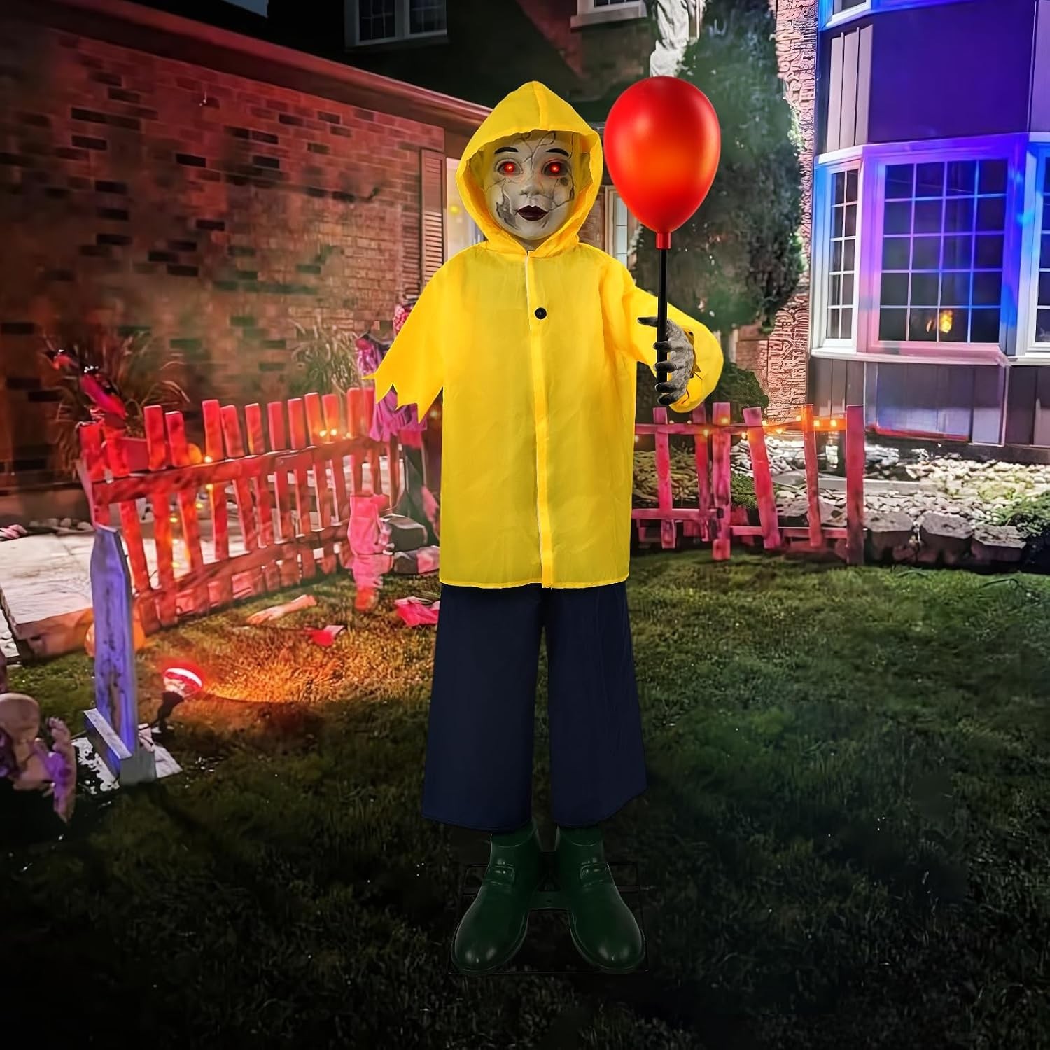 🎃 4FT Halloween Animatronic Prop, Touch & Sound Activated, Light-Up Balloon Dec