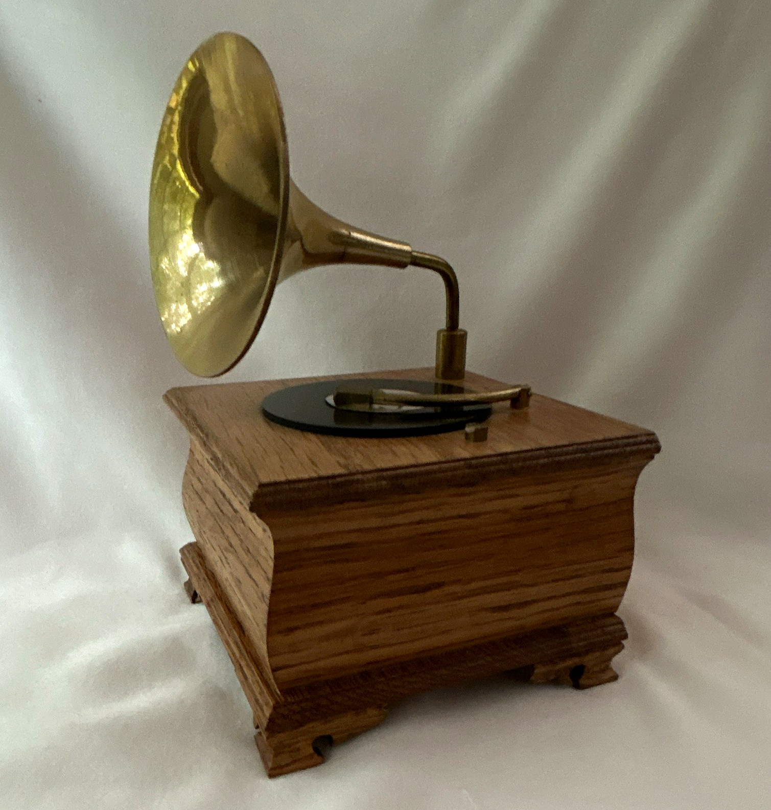 Miniature Wooden Gramophone Phonograph with Brass Horn