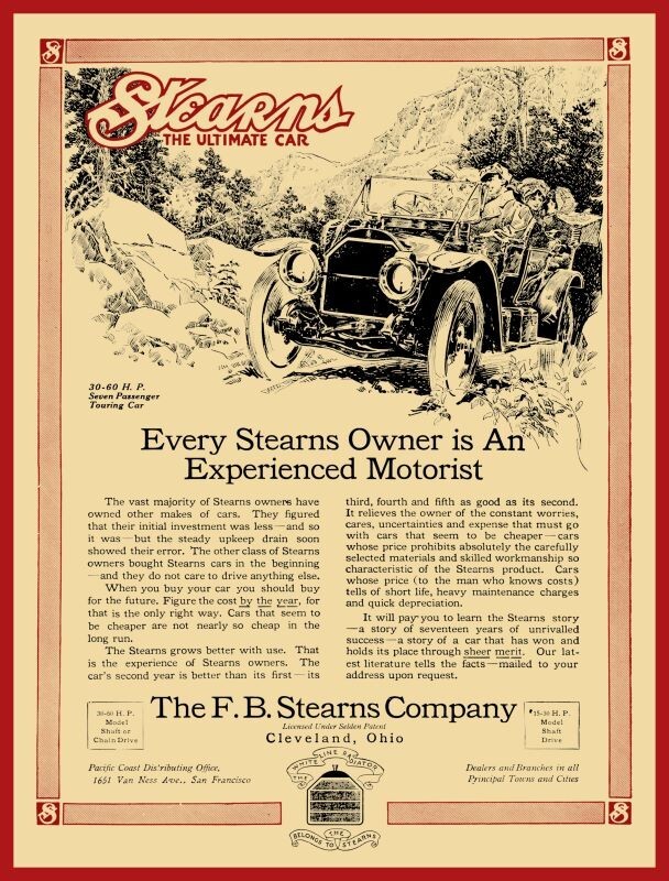 1911 F.B. Stearns Automobile of Cleveland NEW Metal Sign: 12 x 16 Ships Free