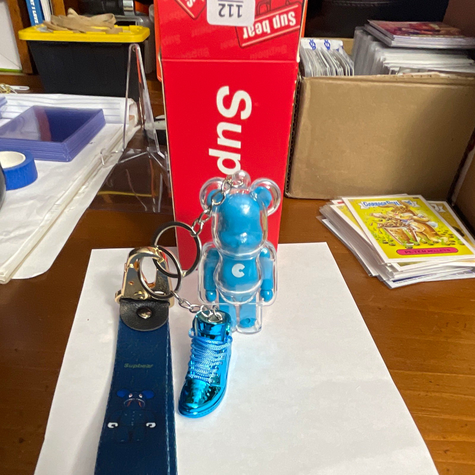 Supbear Bearbrick-Style Bear Figure Keychain w/ Metallic Blue Sneaker Charm