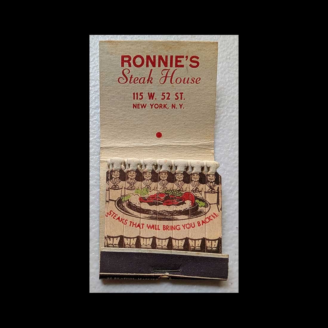 Feature Matchbook Full Book Ronnie\'s Steak House - New York, NY