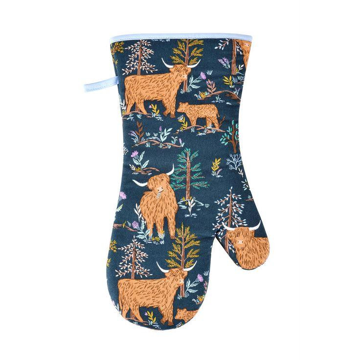 Connie Highland Cow Coo Cotton Gauntlet Oven Glove Mitt Ulster Weavers UK