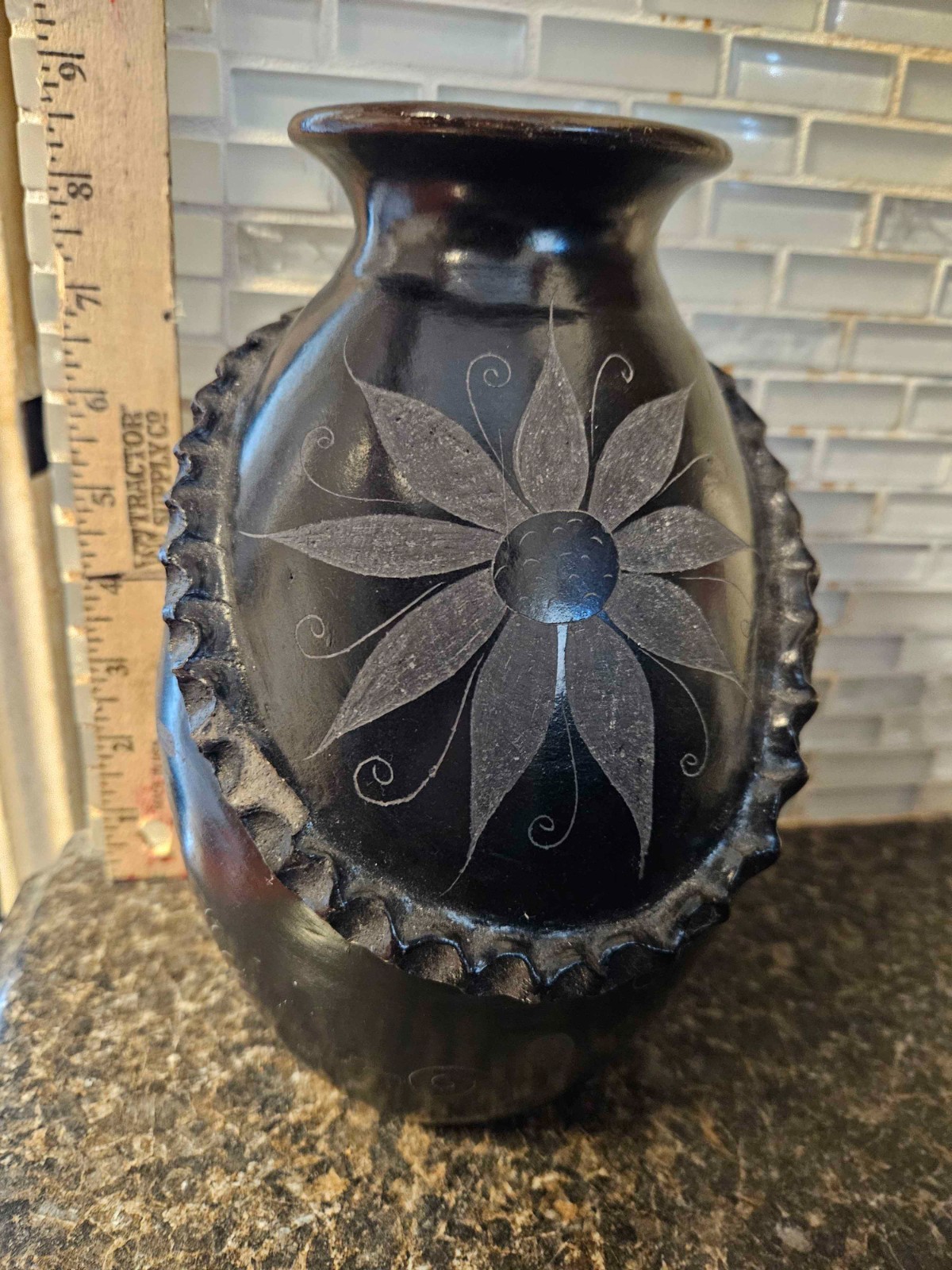 Vintage Mateos Mexico signed sculptural handmade tribal pottery vase R. Mateos