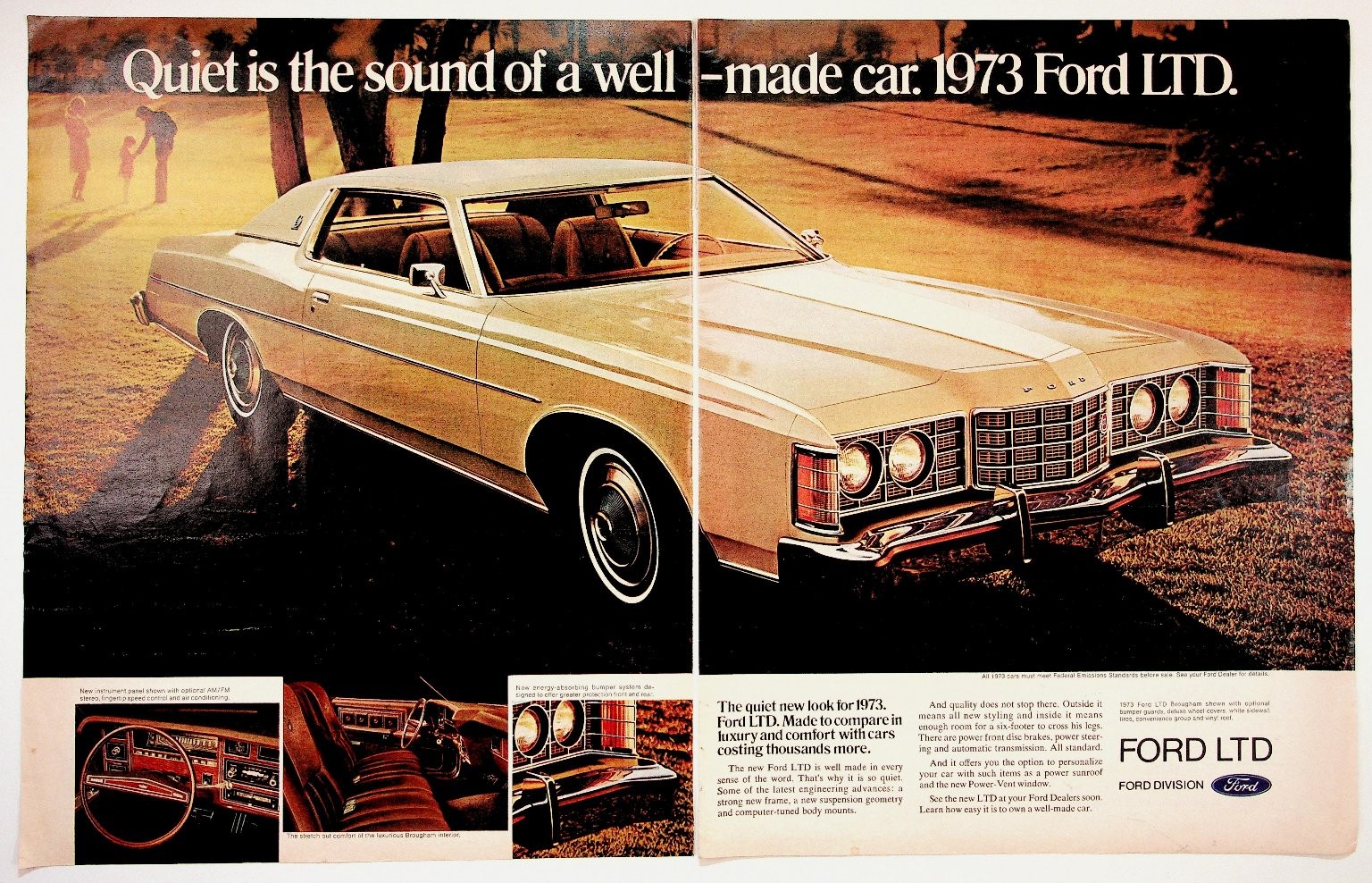 1973 Ford LTD Original Vintage Car Magazine Print Ad Luxury Sedan Automobile