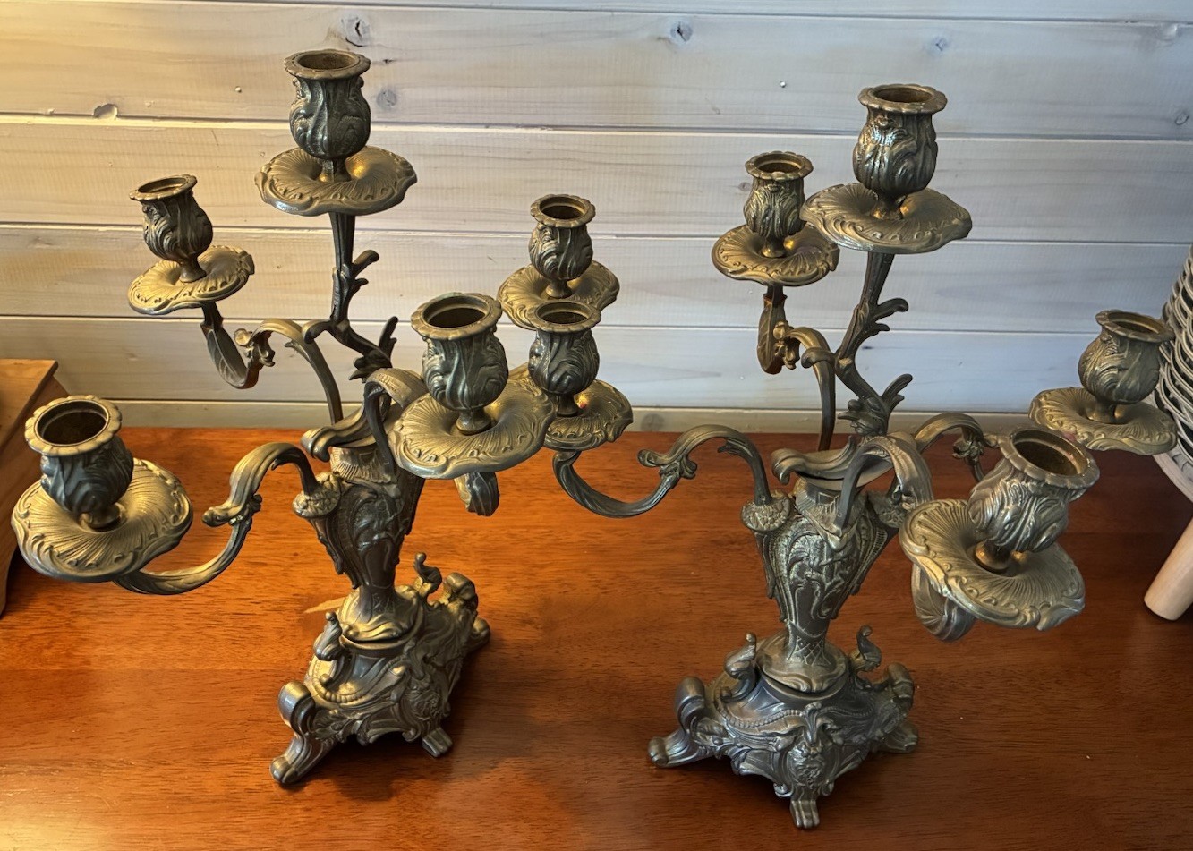 Stunning Antique BAROQUE Style Gilt Metal 5 Arm Candelabra PAIR