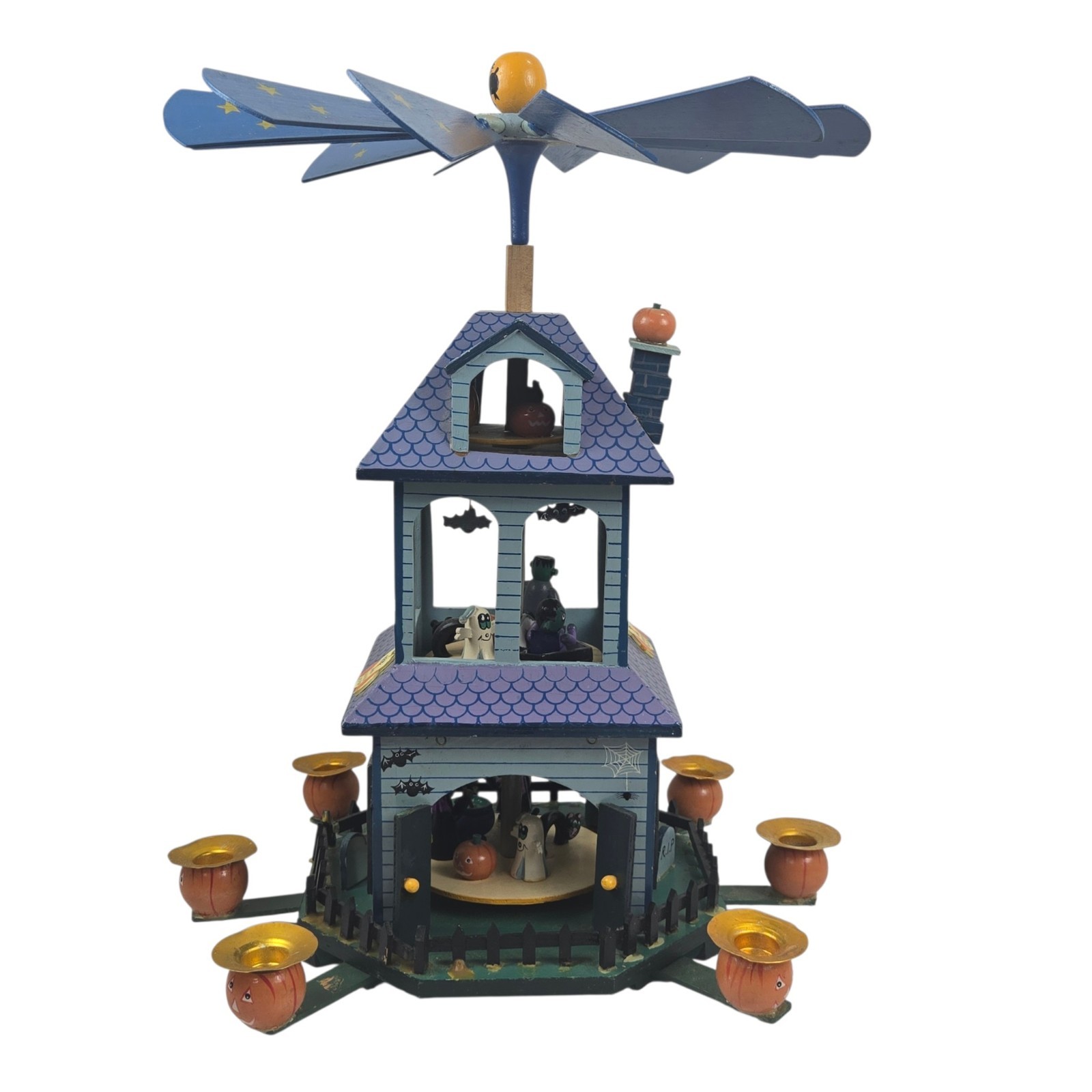 RARE Vintage 80s German Style Halloween Candle Pyramid 3-Tier Haunted House READ