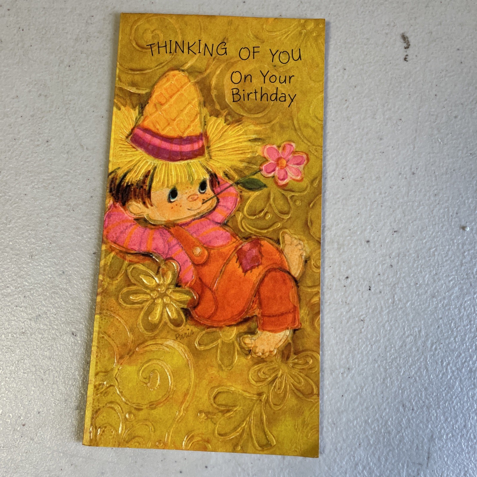 Vintage 1970's Birthday Greeting Card Scarecrow Boy Hay Hallmark Embossed Vintage 1970's Birthday Greeting Card Scarecrow Boy Hay Hallmark Embossed