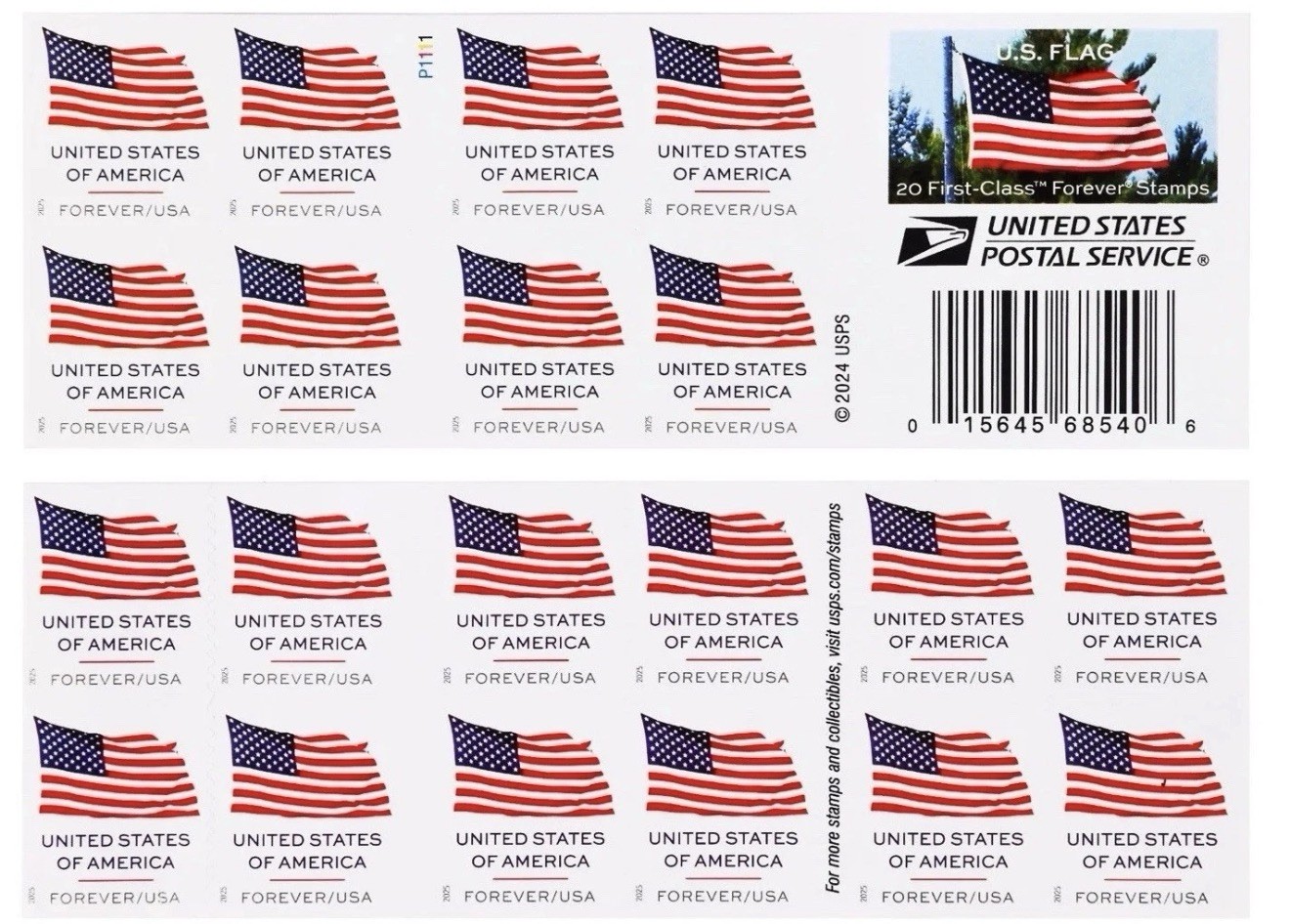 USPS U.S. FLAG BOOKLET OF 20 FIRST CLASS LETTER STAMPS
