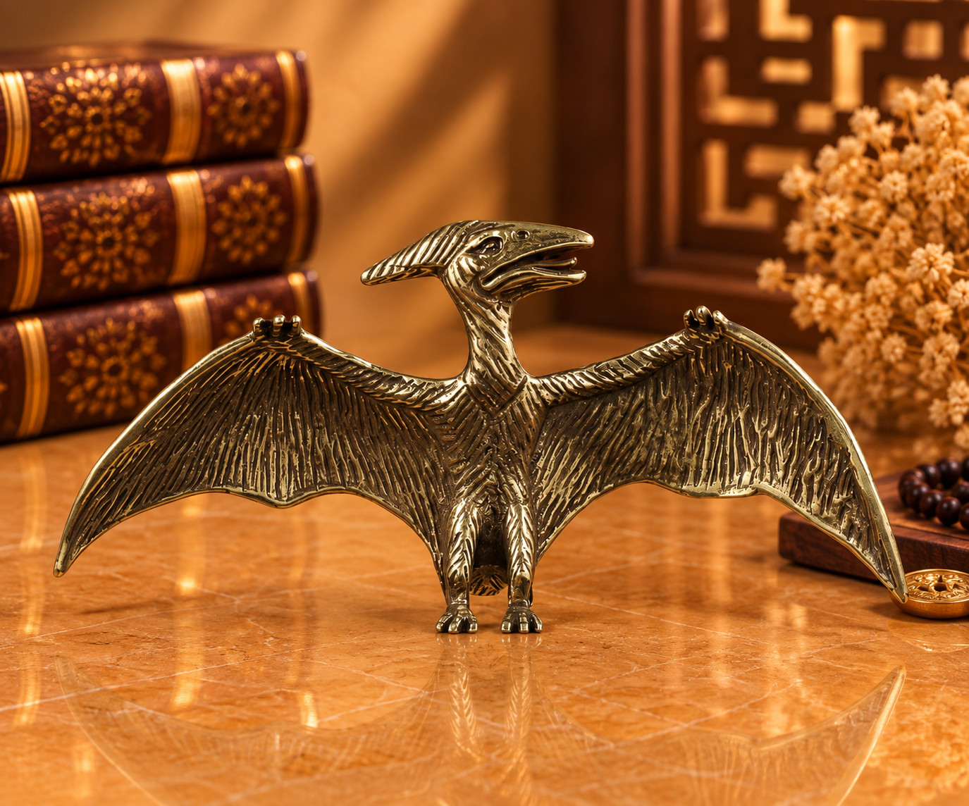Vintage Brass Pterosaur Pterodactyl Prehistoric Dinosaur Gift Dino Figurine Deco