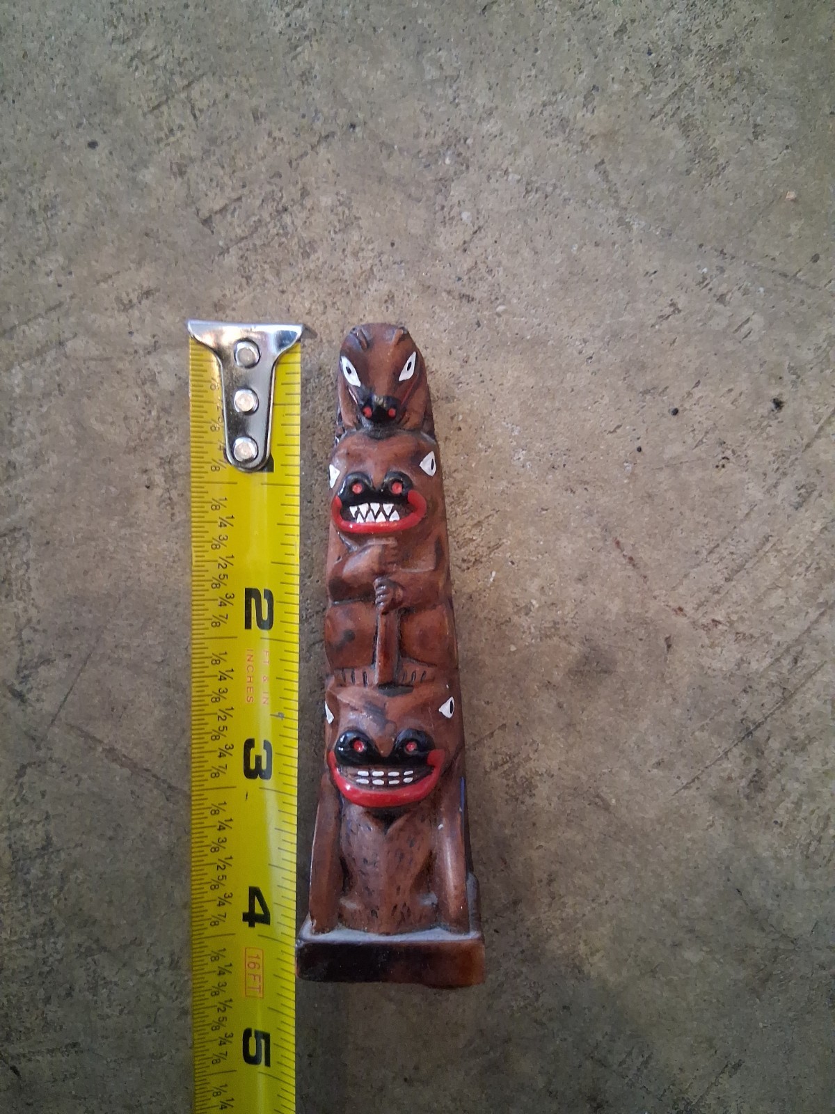 Vtg Authentic Alaska Totem Pole Hand Painted Craft Made in Alaska Small 4” Tall