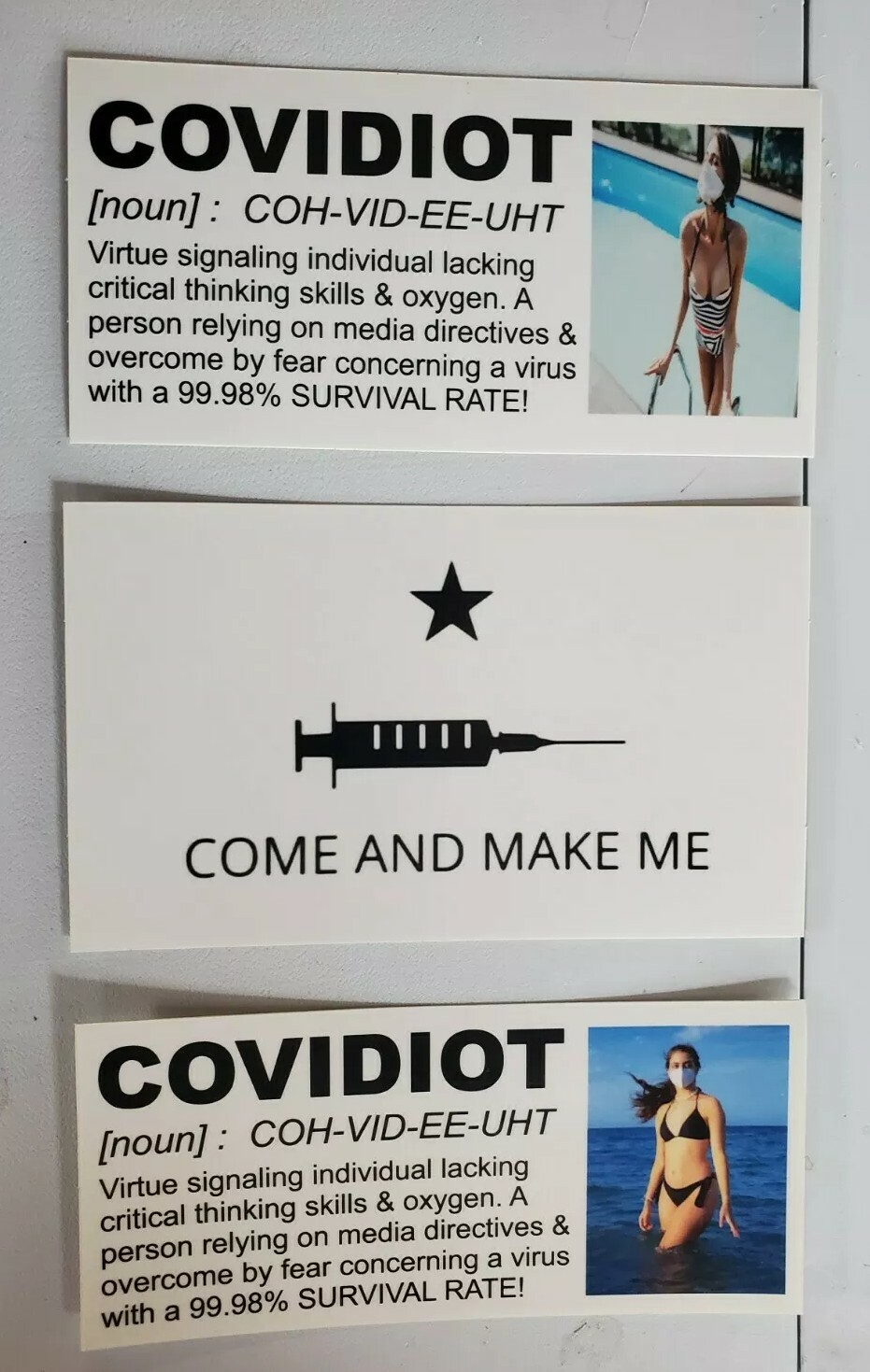  COVIDIOT 🤣 STICKERS 3 PACK LOT VARIETY PACK 💉 MASK 😷 PEOPLE ARE SHEEPLE 🐑 