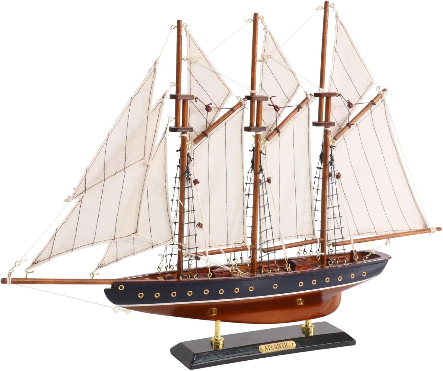 19-inch Atlantic Sailboat Deco, Wooden Schooner Model Ship, Yacht Replica, Nauti
