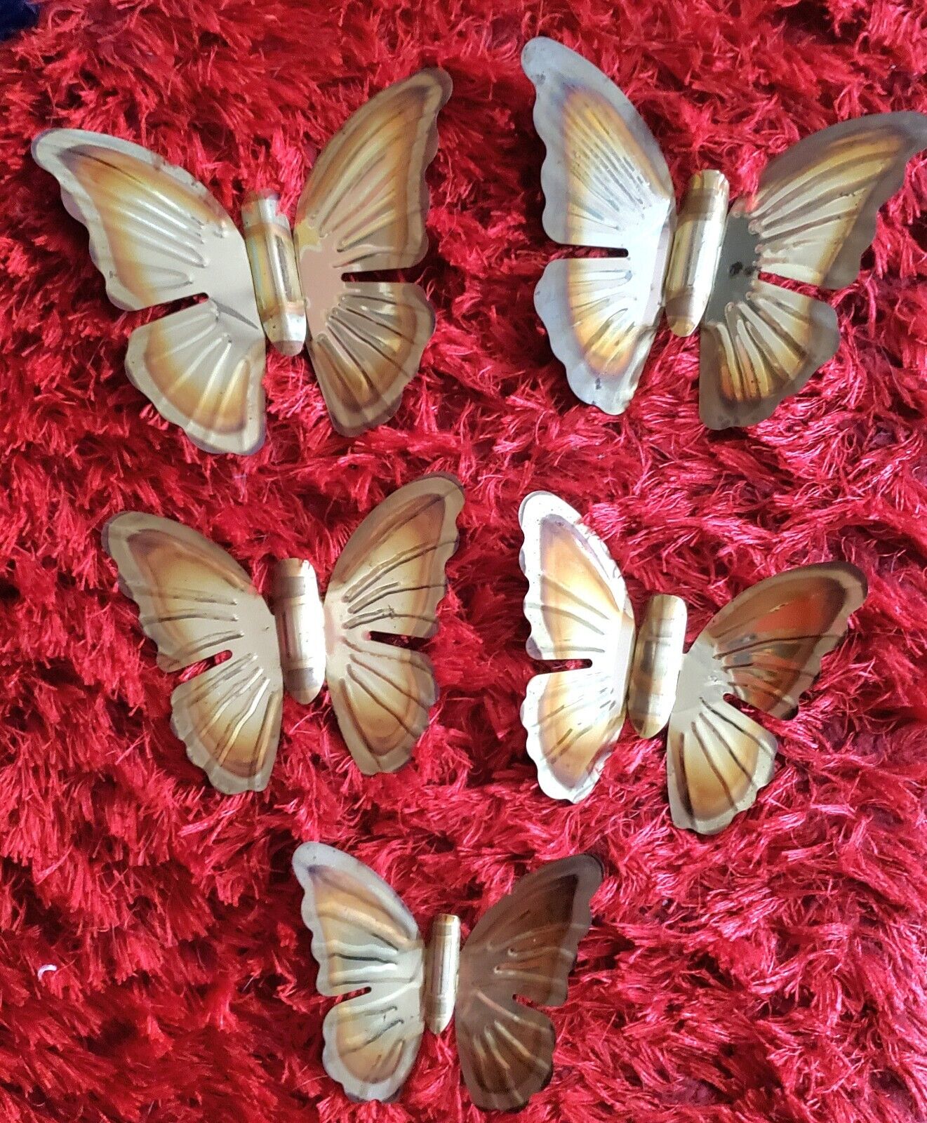 Vintage Mid Century 60s 70s Five Gold Funky Butterfly Wall Hangings Set Lot Art 
