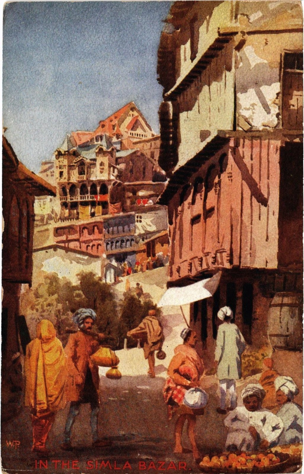 Old postcard AK in the Simla Bazaar INDIA (1504129)