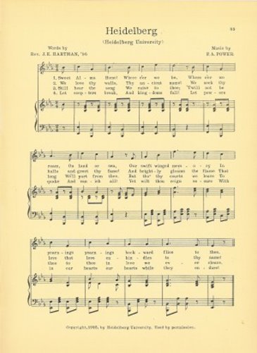 HEIDELBERG COLLEGE Original Vintage Song Sheet c 1927 