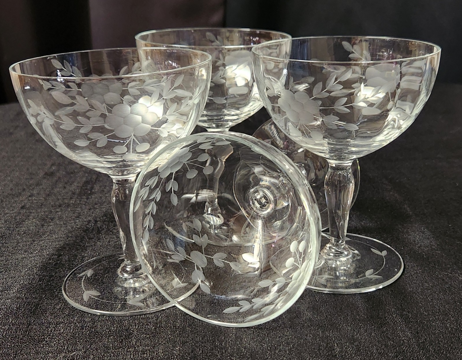Vintage Glastonbury-Lotus Glass Co. Champagne/Sherbet with 66-1 Gray Cut Florals