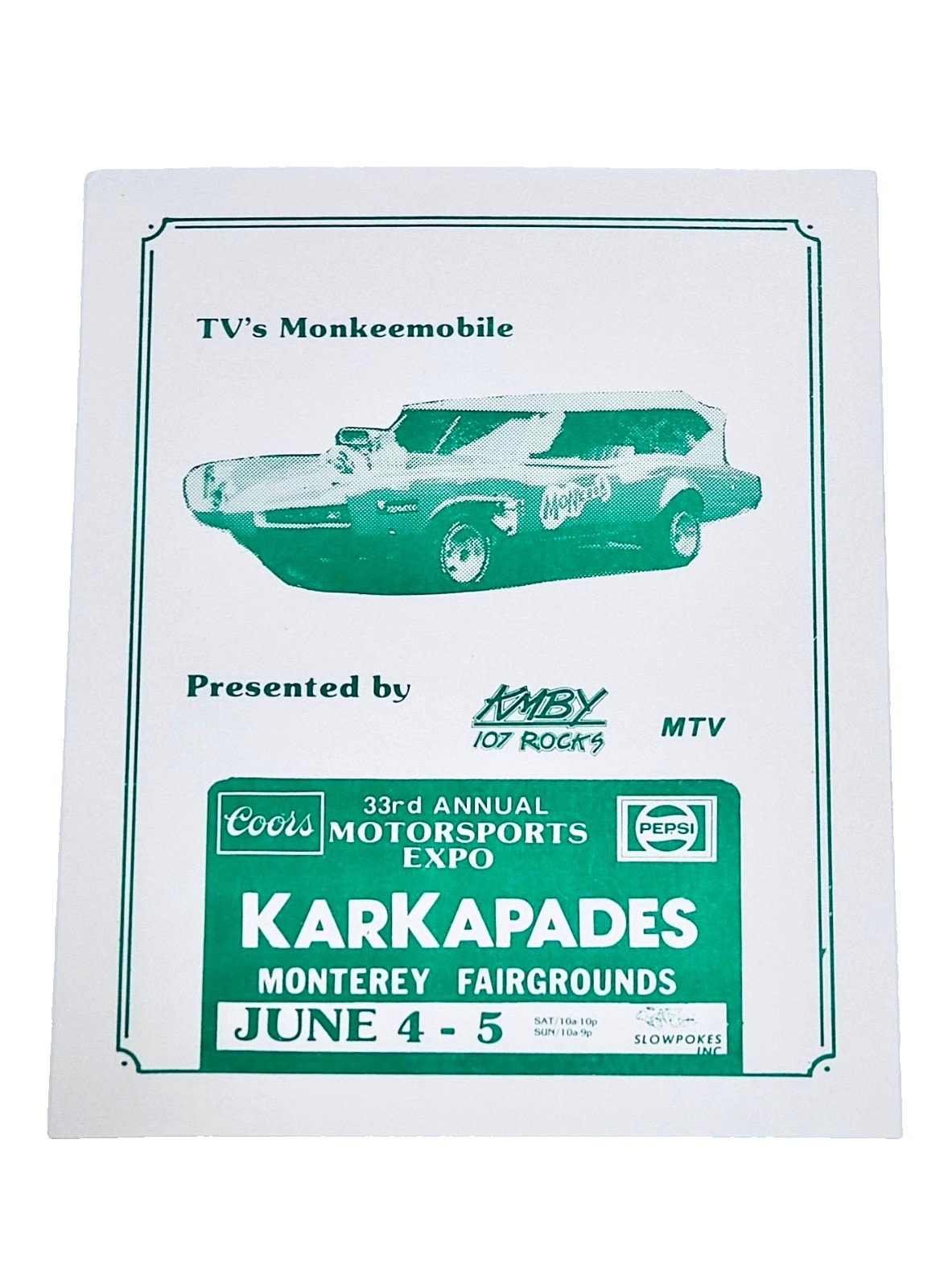 Vtg 80s TV Monkeemobile KARKAPADES Car Show Sticker Hotrod World of Wheels