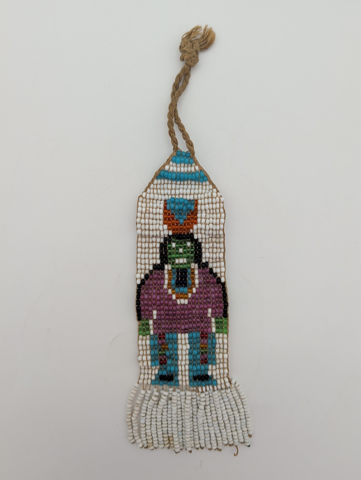 Antique c1890 Native American Indian Handmade Beaded Pictorial Watch Fob