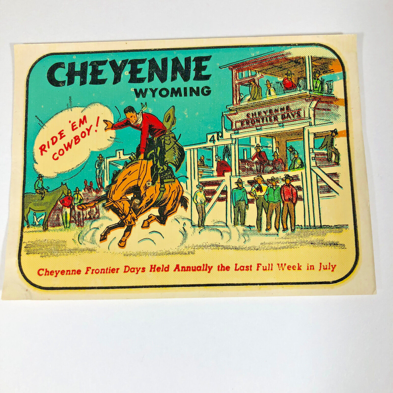 Cheyenne Wyoming Frontier Days Celebration Water Decal Vintage Original Cheyenne Wyoming Frontier Days Celebration Water Decal Vintage Original