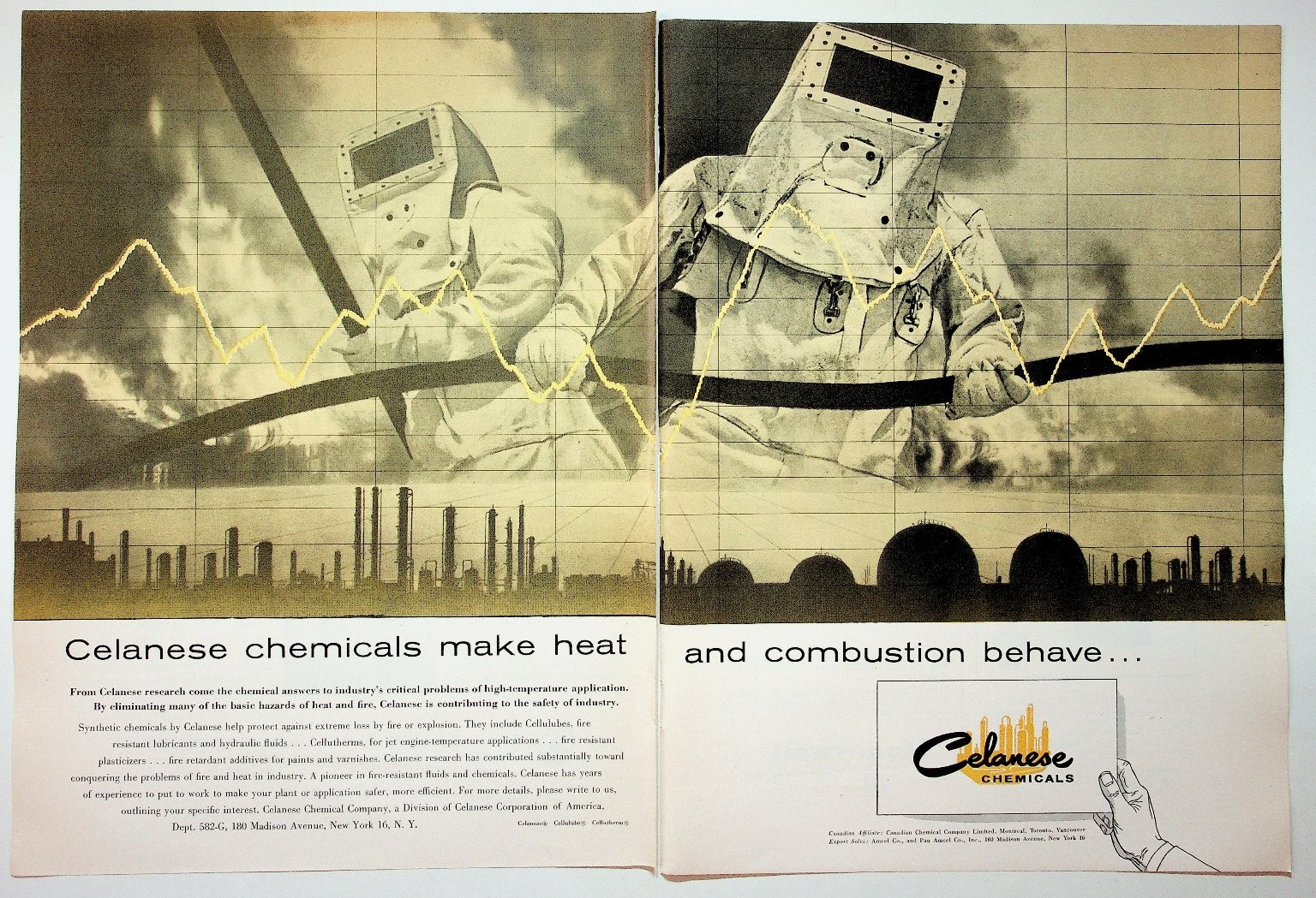 Celanese Chemicals Vintage 1950s Ad Fire Resistant Fluids Industrial Safety