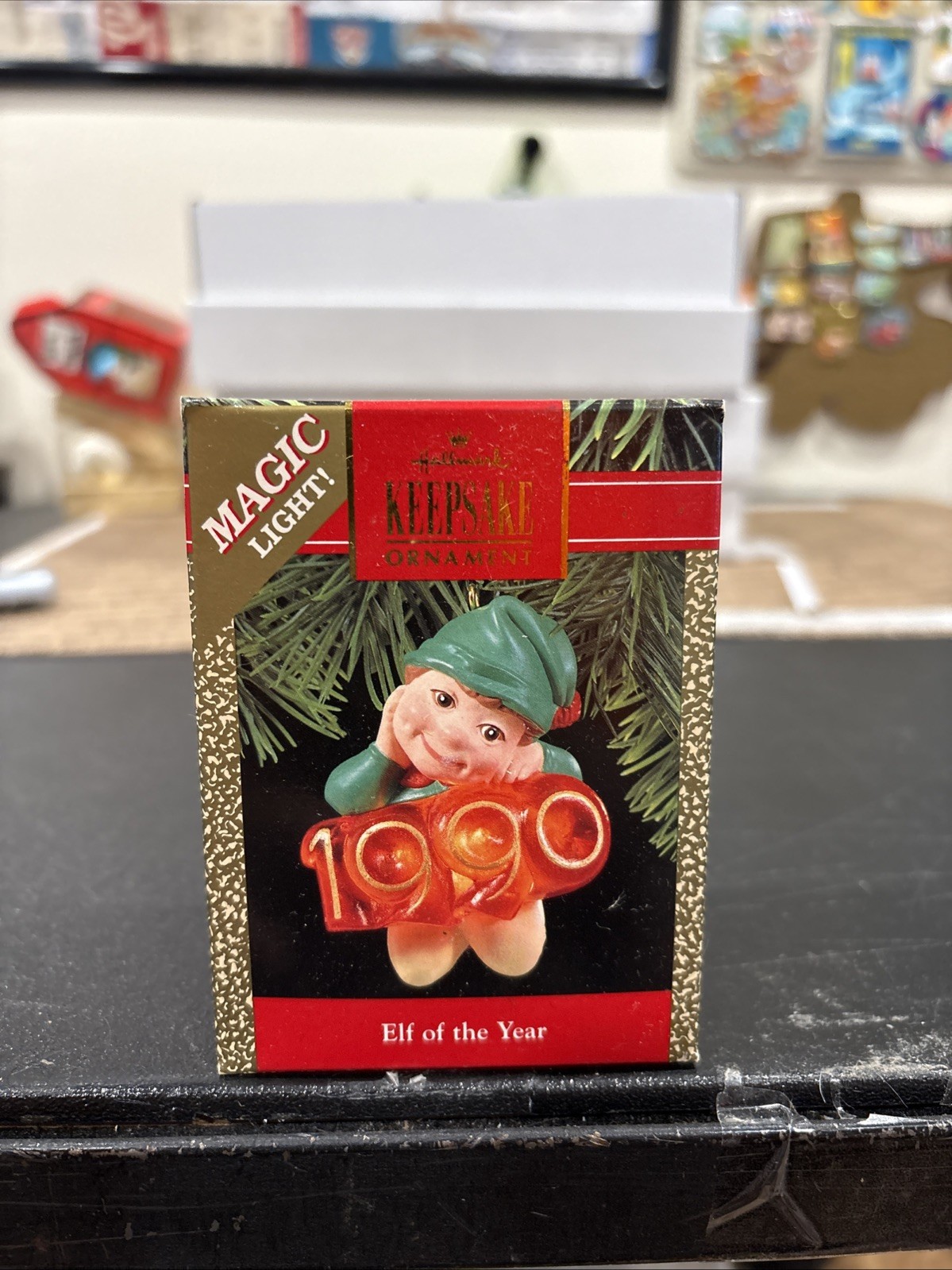 NEW 1990 HALLMARK Ornament ELF OF THE YEAR QLX7356 Never Displayed LIGHTED NIB