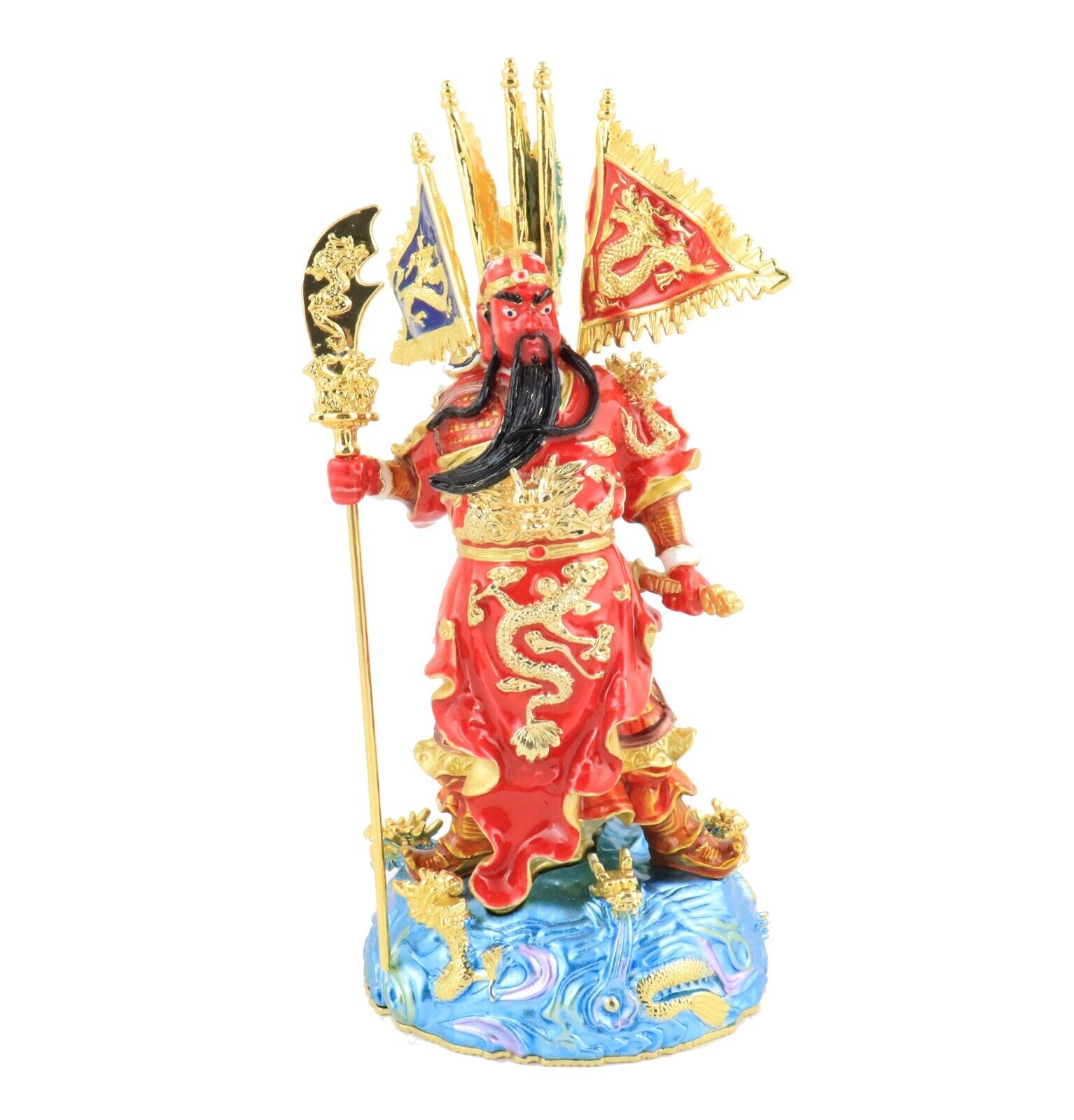 Feng Shui 9-Dragon Kwan Kung with 5 Flags