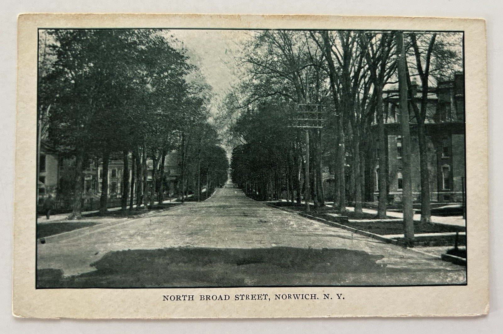 Vintage Postcard North Broad Street Norwich NY Tree-Lined Avenue Street Scene