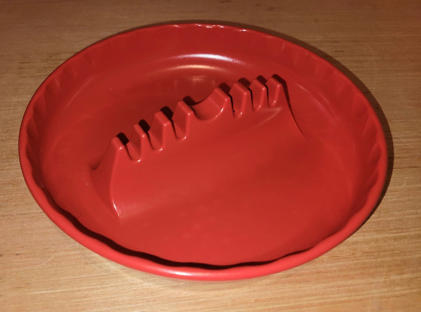 Vintage  Plastic Ashtray Vibrant Red Orange Made In UsA 1970s Large