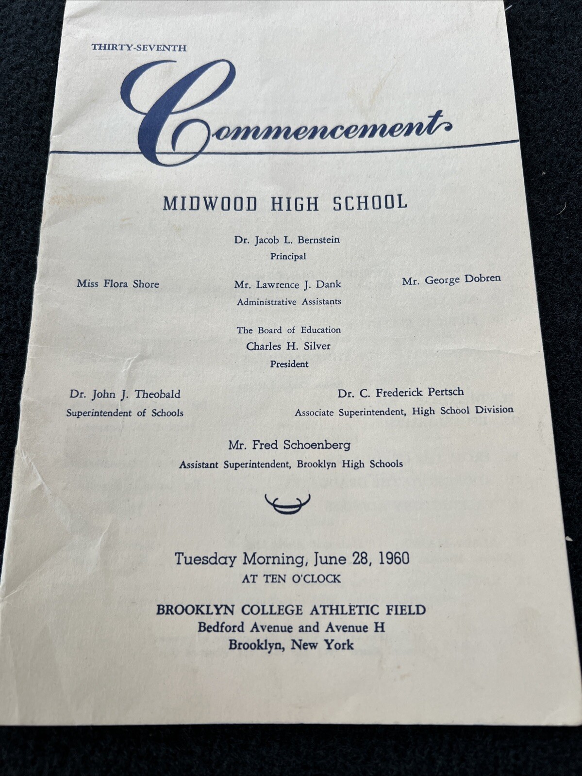 1960 Commencement Exercises Program MIDWOOD  High School Brooklyn, New York
