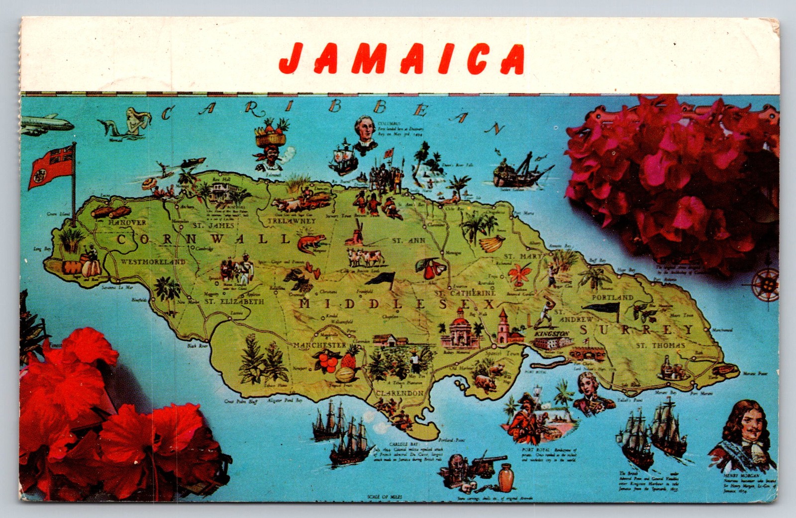 Map of Jamaica with Historical and Cultural Elements Chrome