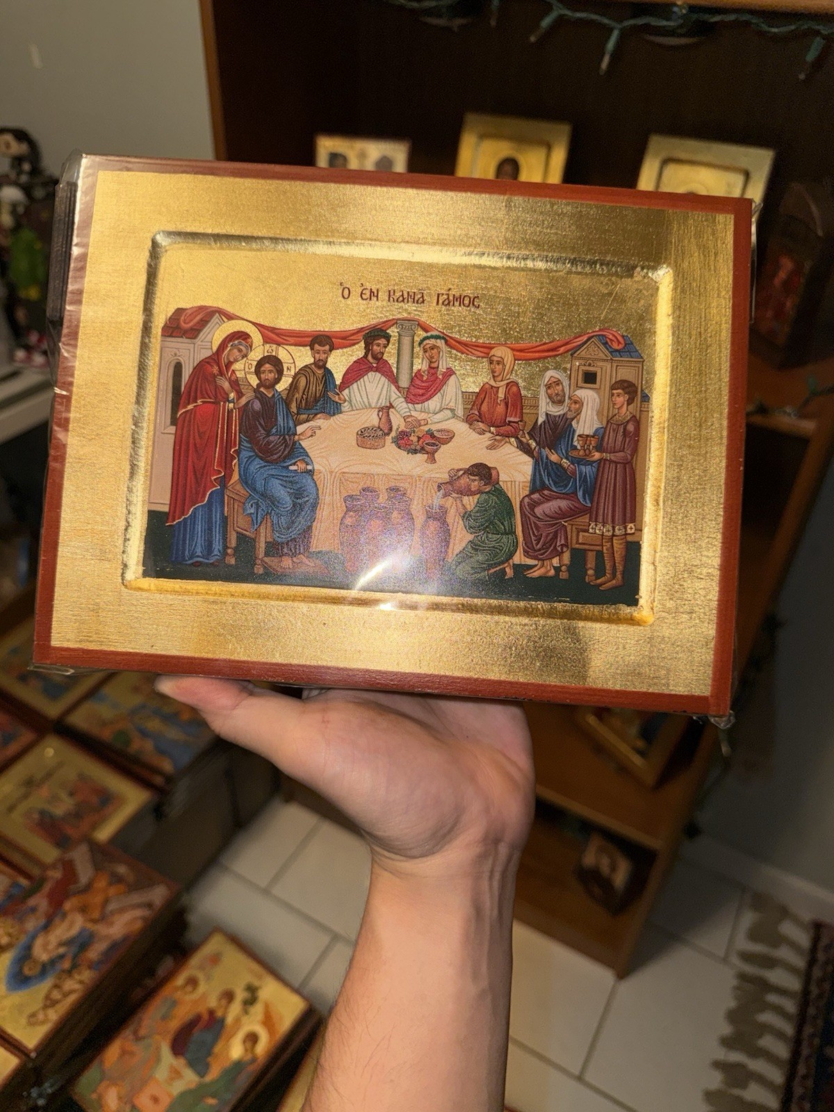 Wedding at Cana Orthodox Icon 18kt Gold Leaf Carved Wood (handmade) 18x24cm